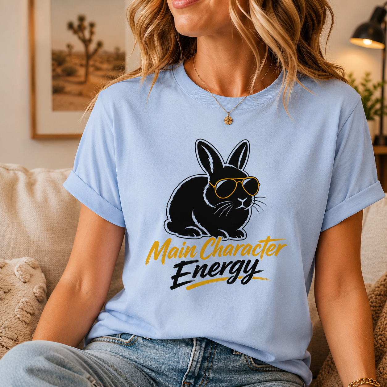 Main Character Energy Bunny T-Shirt, Funny Rabbit Graphic Tee