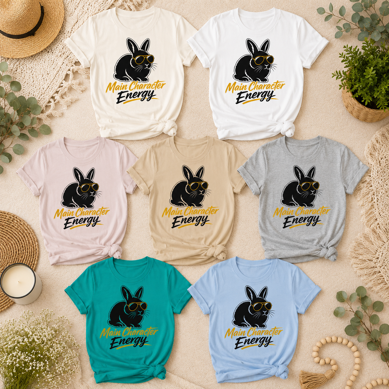 Main Character Energy Bunny T-Shirt, Funny Rabbit Graphic Tee