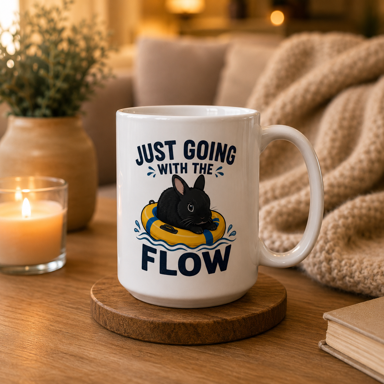 Just Going With the Flow Bunny Mug, Funny Rabbit Coffee Cup