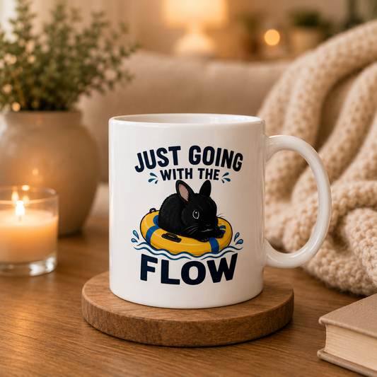 Just Going With the Flow Bunny Mug, Funny Rabbit Coffee Cup