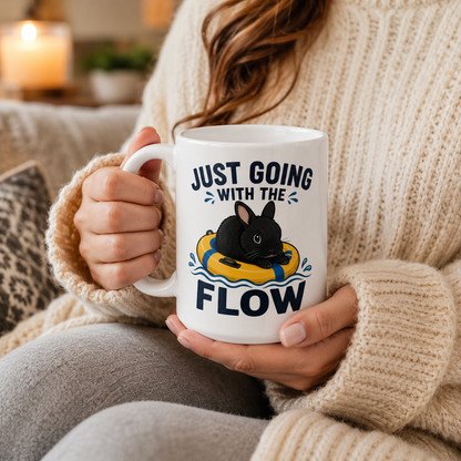 Just Going With the Flow Bunny Mug, Funny Rabbit Coffee Cup