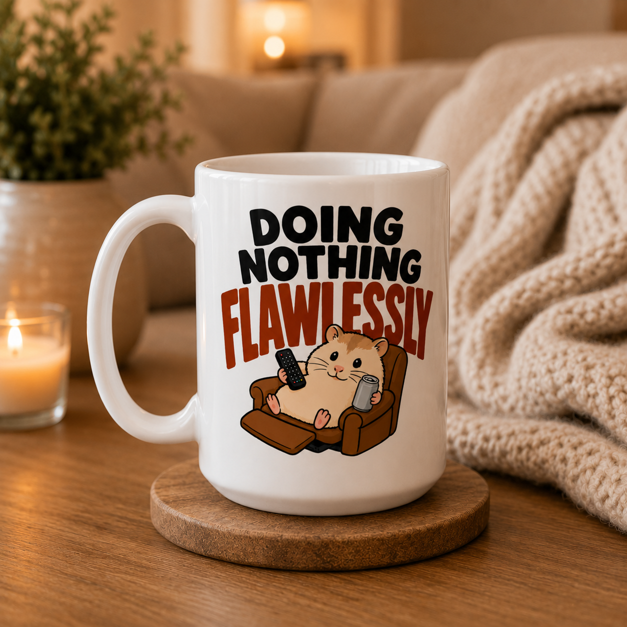 Doing Nothing Flawlessly Hamster Mug, Funny Homebody Coffee Cup