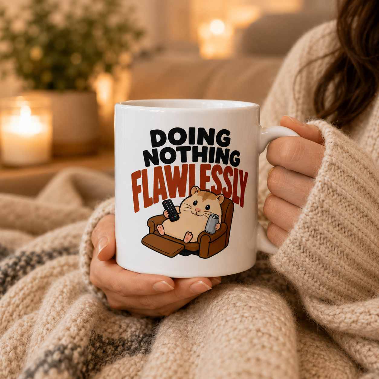 Doing Nothing Flawlessly Hamster Mug, Funny Homebody Coffee Cup