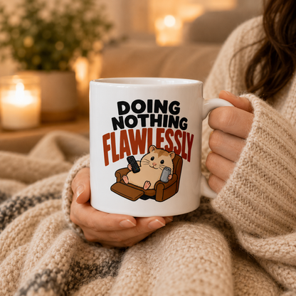 Doing Nothing Flawlessly Hamster Mug, Funny Homebody Coffee Cup