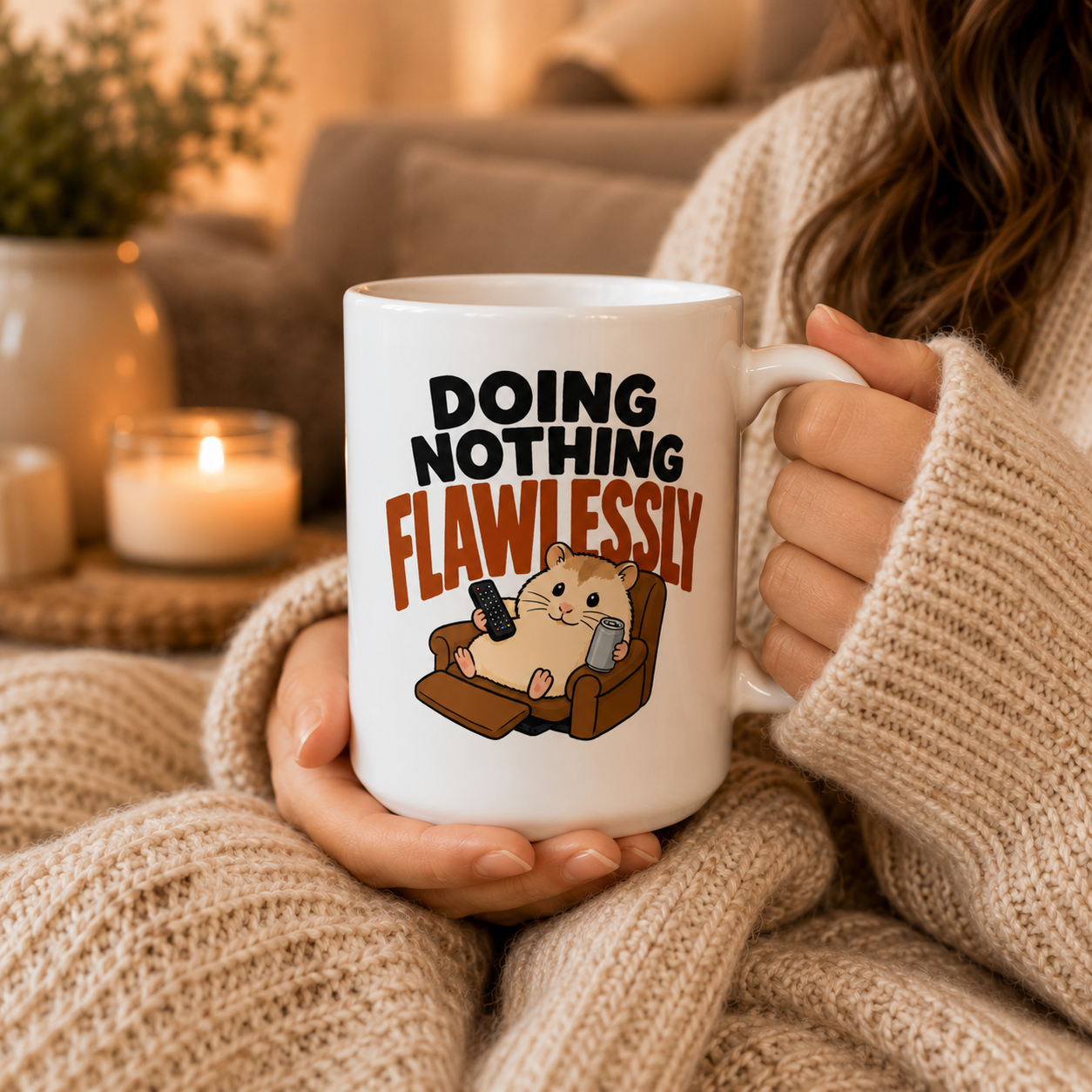 Doing Nothing Flawlessly Hamster Mug, Funny Homebody Coffee Cup