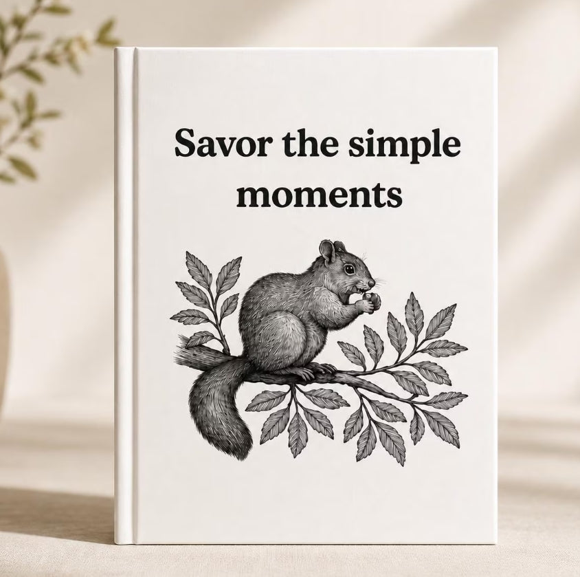 Savor Simple Moments Journal, Hardcover Gratitude Notebook, Squirrel Illustration