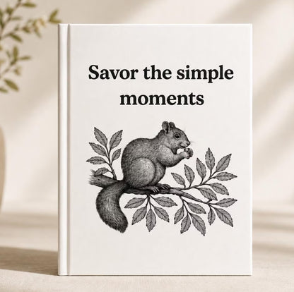 Savor Simple Moments Journal, Hardcover Gratitude Notebook, Squirrel Illustration