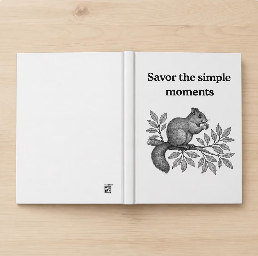 Savor Simple Moments Journal, Hardcover Gratitude Notebook, Squirrel Illustration
