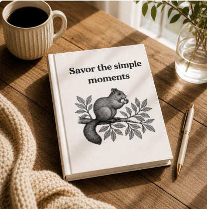 Savor Simple Moments Journal, Hardcover Gratitude Notebook, Squirrel Illustration