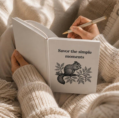 Savor Simple Moments Journal, Hardcover Gratitude Notebook, Squirrel Illustration