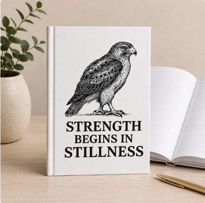 Strength Begins in Stillness Hawk Hardcover Journal