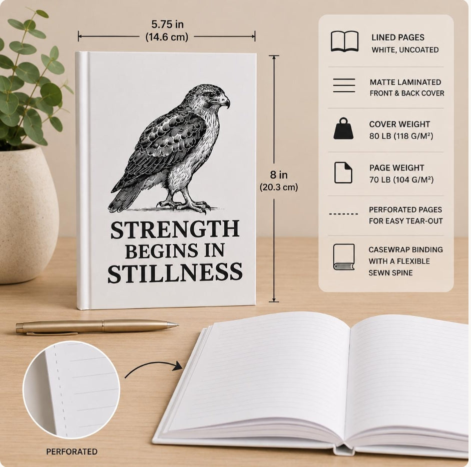 Strength Begins in Stillness Hawk Hardcover Journal