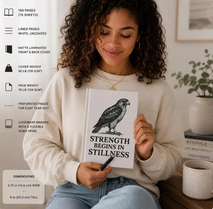 Strength Begins in Stillness Hawk Hardcover Journal
