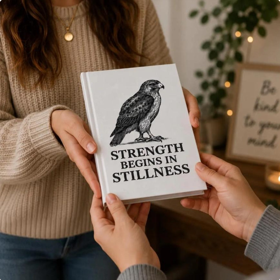 Strength Begins in Stillness Hawk Hardcover Journal