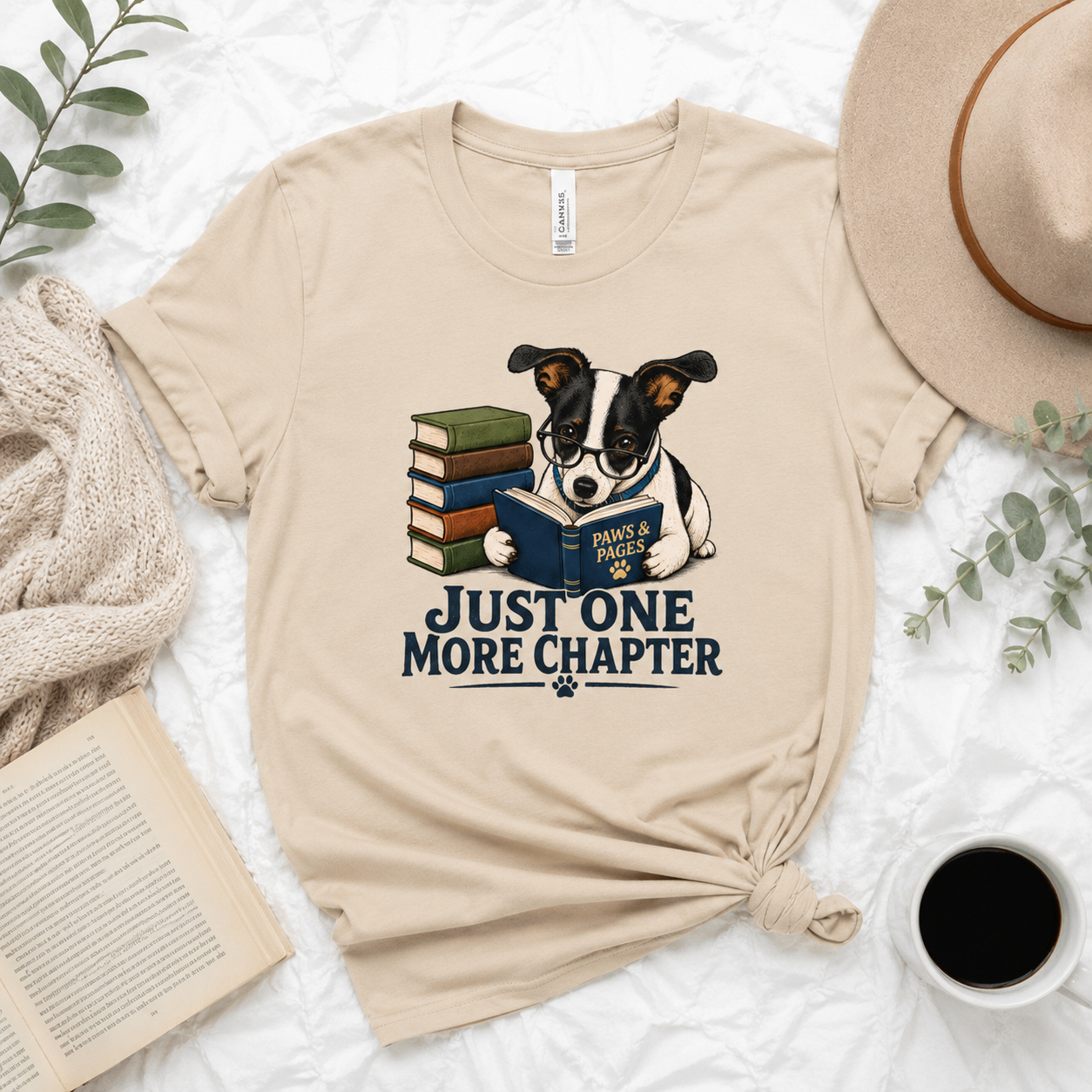 Just One More Chapter Dog T-Shirt, Book Lover Graphic Tee