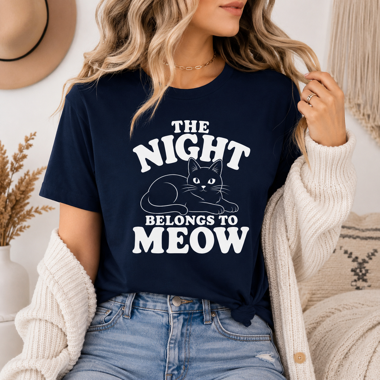 The Night Belongs to Meow Cat T-Shirt, Funny Black Cat Graphic Tee