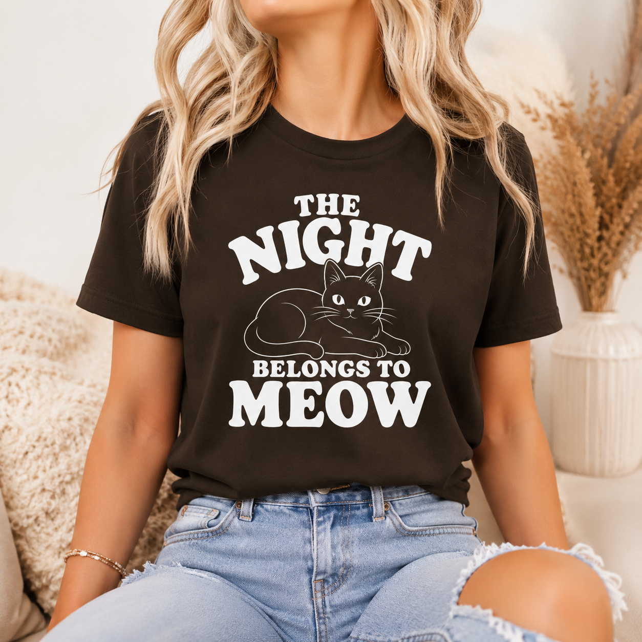 The Night Belongs to Meow Cat T-Shirt, Funny Black Cat Graphic Tee