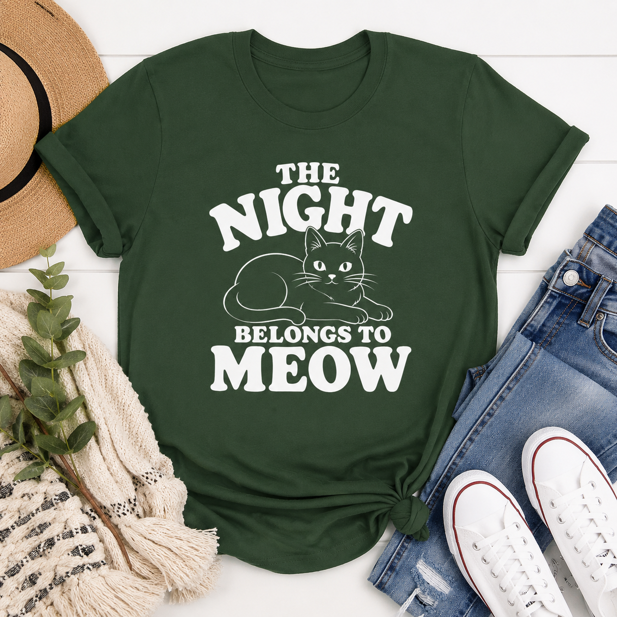 The Night Belongs to Meow Cat T-Shirt, Funny Black Cat Graphic Tee