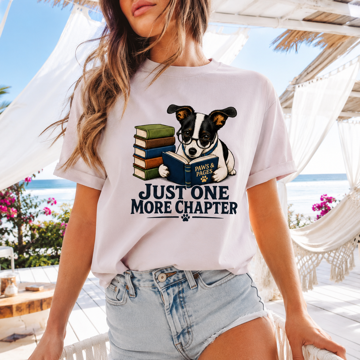Just One More Chapter Dog T-Shirt, Book Lover Graphic Tee