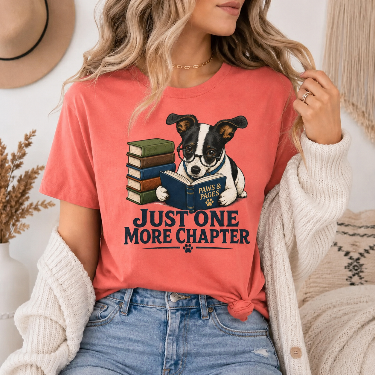 Just One More Chapter Dog T-Shirt, Book Lover Graphic Tee