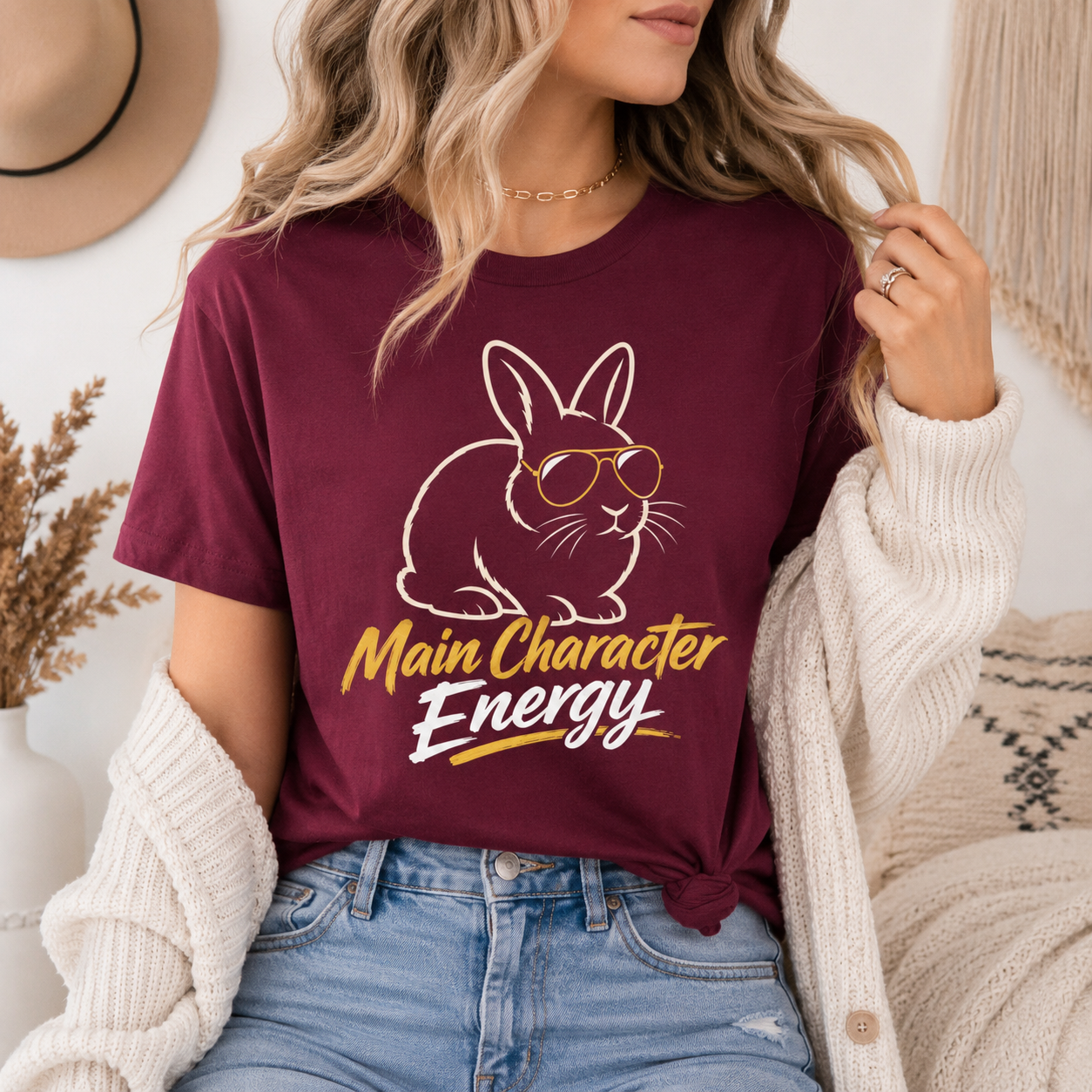 Funny Rabbit Graphic Shirt, Main Character Energy Bunny T-Shirt