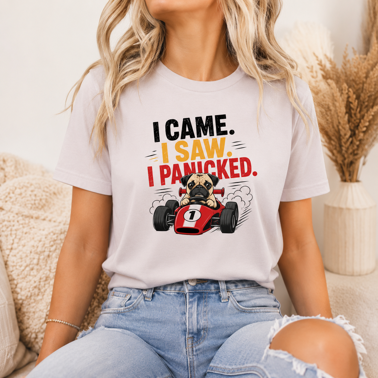 Funny Pug Racing T-Shirt, I Came I Saw I Panicked Shirt