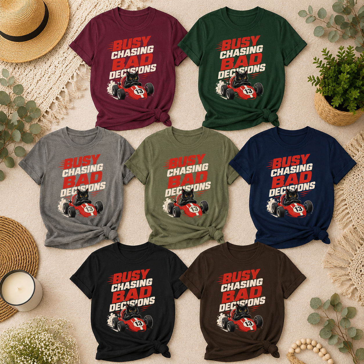 Busy Chasing Bad Decisions Cat T-Shirt, Racing Graphic Tee