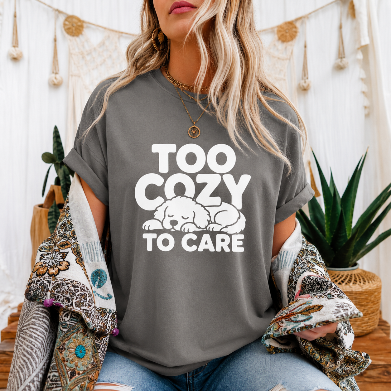 Too Cozy to Care Dog T-Shirt, Funny Sleeping Dog Graphic Tee