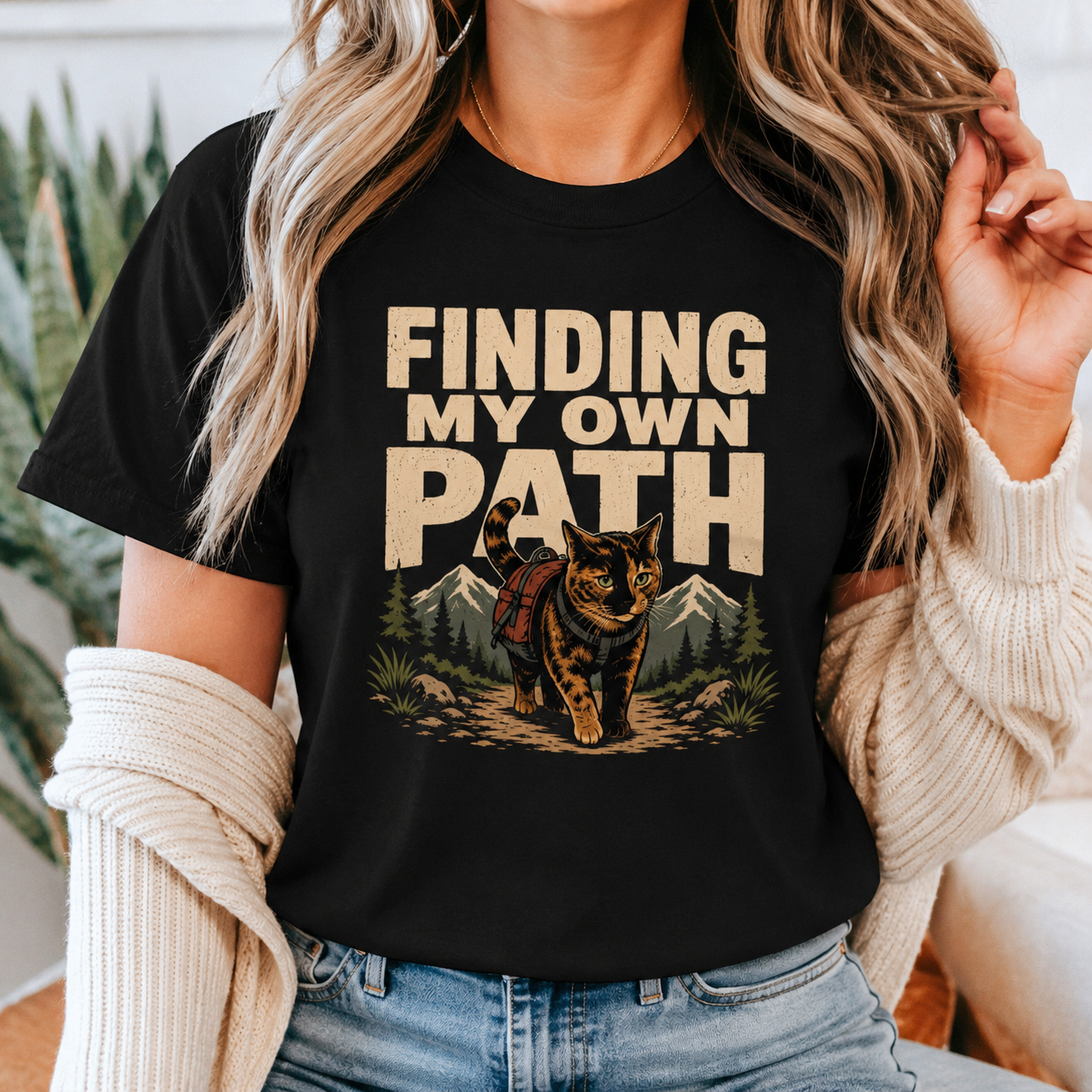 Finding My Own Path Cat T-Shirt, Adventure Hiking Graphic Tee