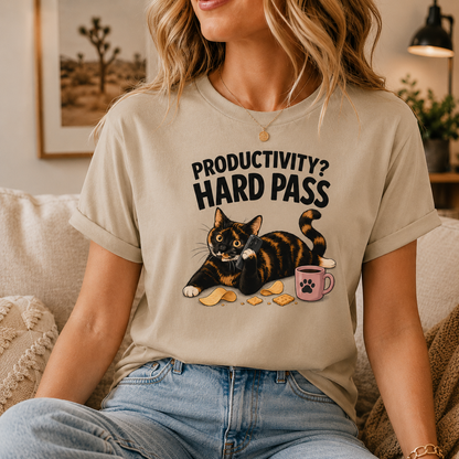 Productivity Hard Pass Cat T-Shirt, Funny Tortoiseshell Graphic Tee