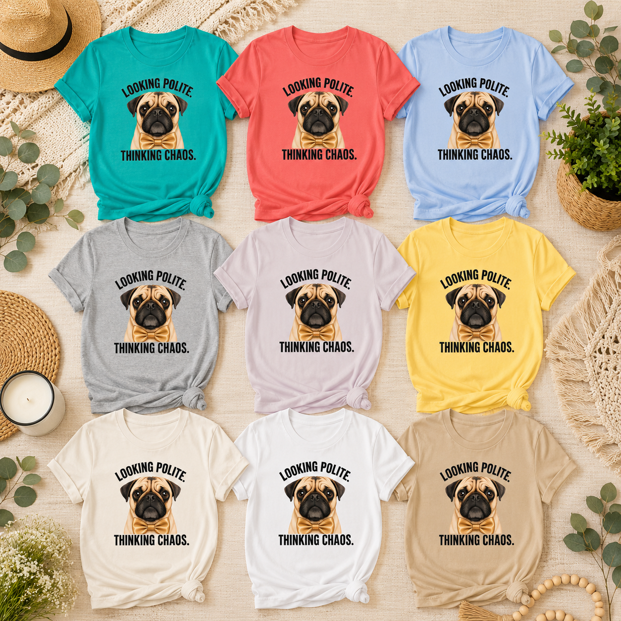 Looking Polite Thinking Chaos Pug T-Shirt, Funny Dog Graphic Tee