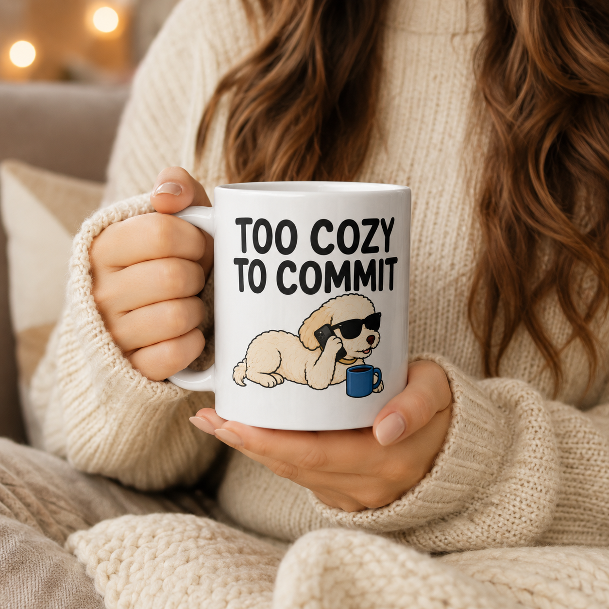 Too Cozy to Commit Dog Mug, Funny Homebody Coffee Cup
