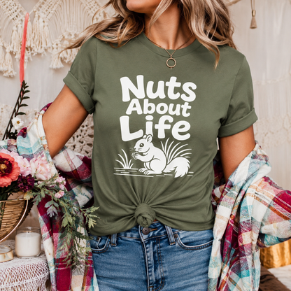 Nuts About Life Squirrel T-Shirt, Funny Animal Graphic Tee