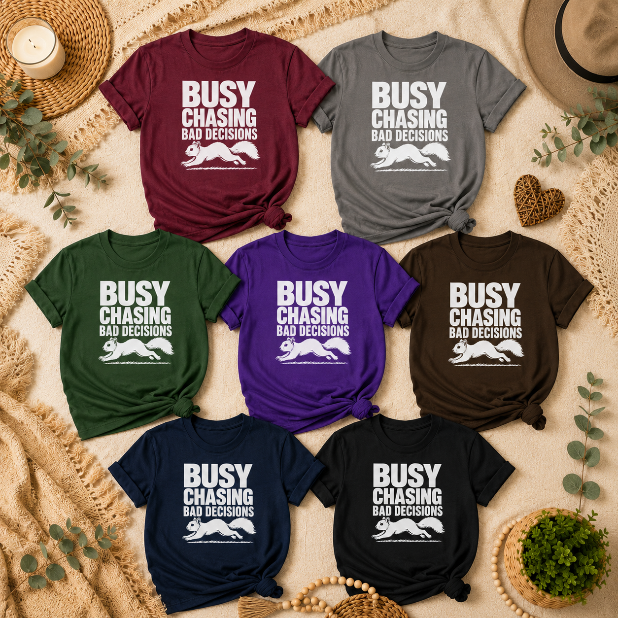 Busy Chasing Bad Decisions Squirrel T-Shirt, Funny Wildlife Tee