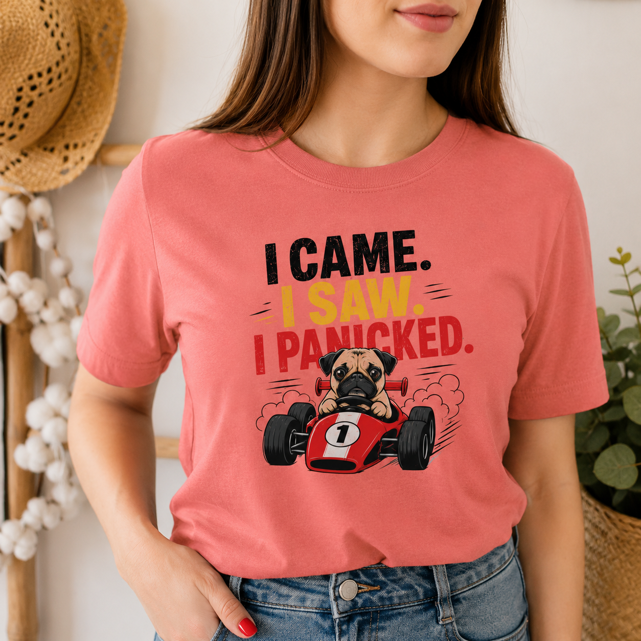 Funny Pug Racing T-Shirt, I Came I Saw I Panicked Shirt