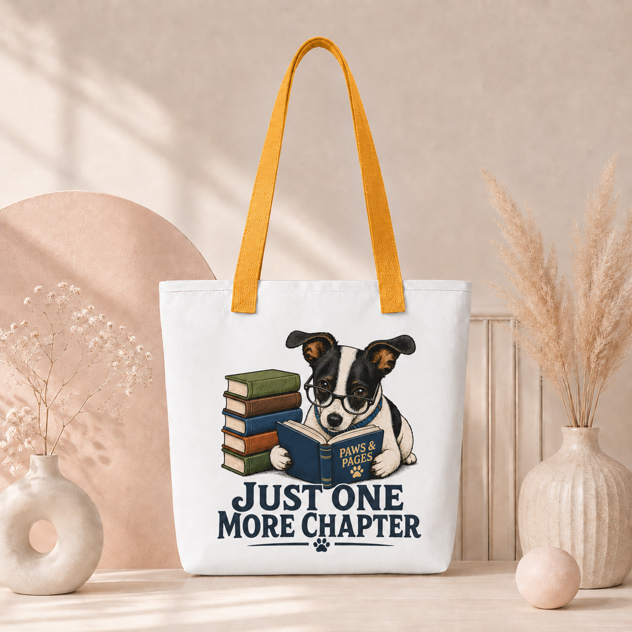 Just One More Chapter Dog Tote Bag, Book Lover Shopping Bag