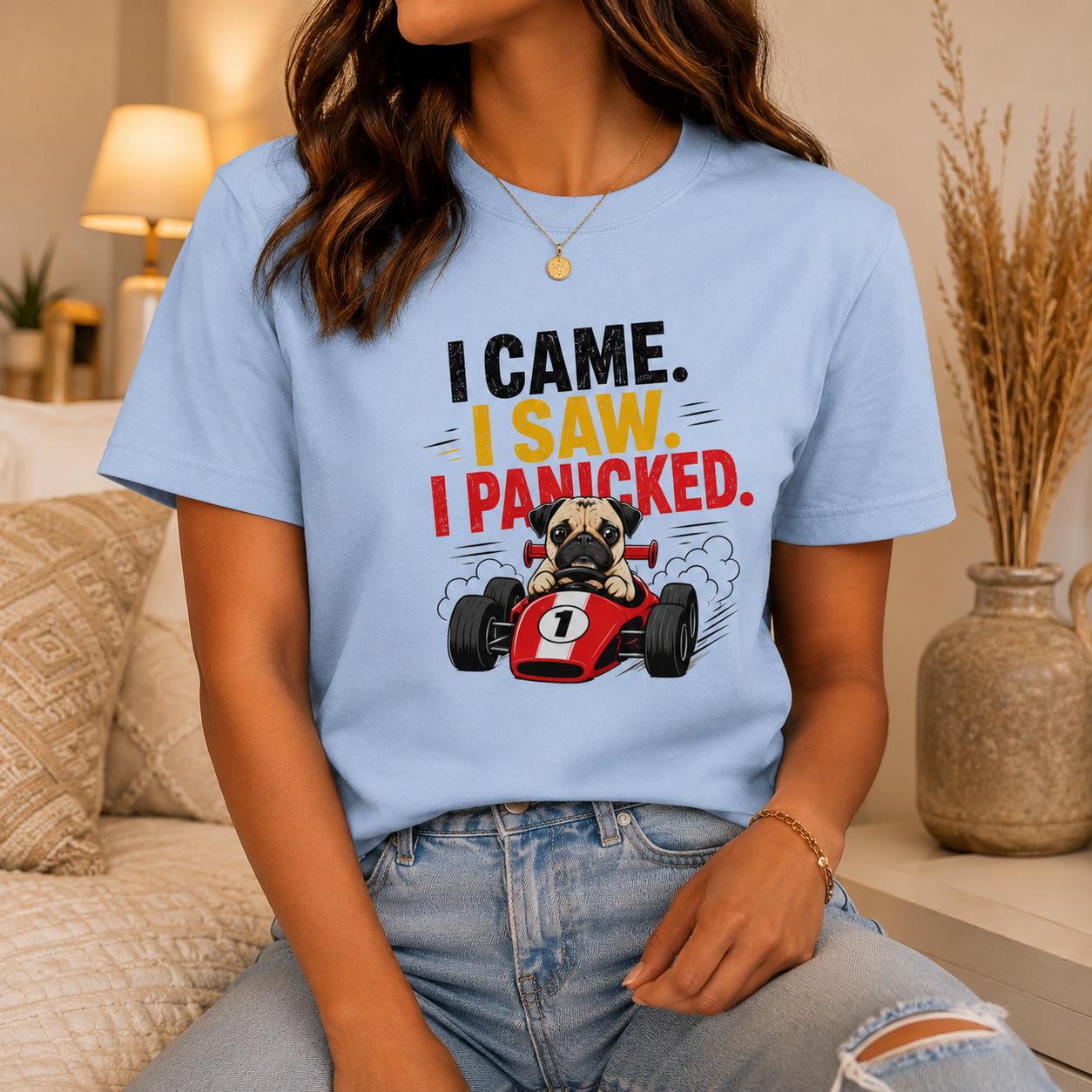 Funny Pug Racing T-Shirt, I Came I Saw I Panicked Shirt