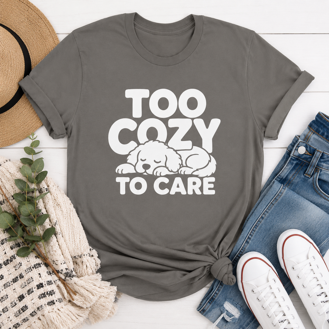Too Cozy to Care Dog T-Shirt, Funny Sleeping Dog Graphic Tee