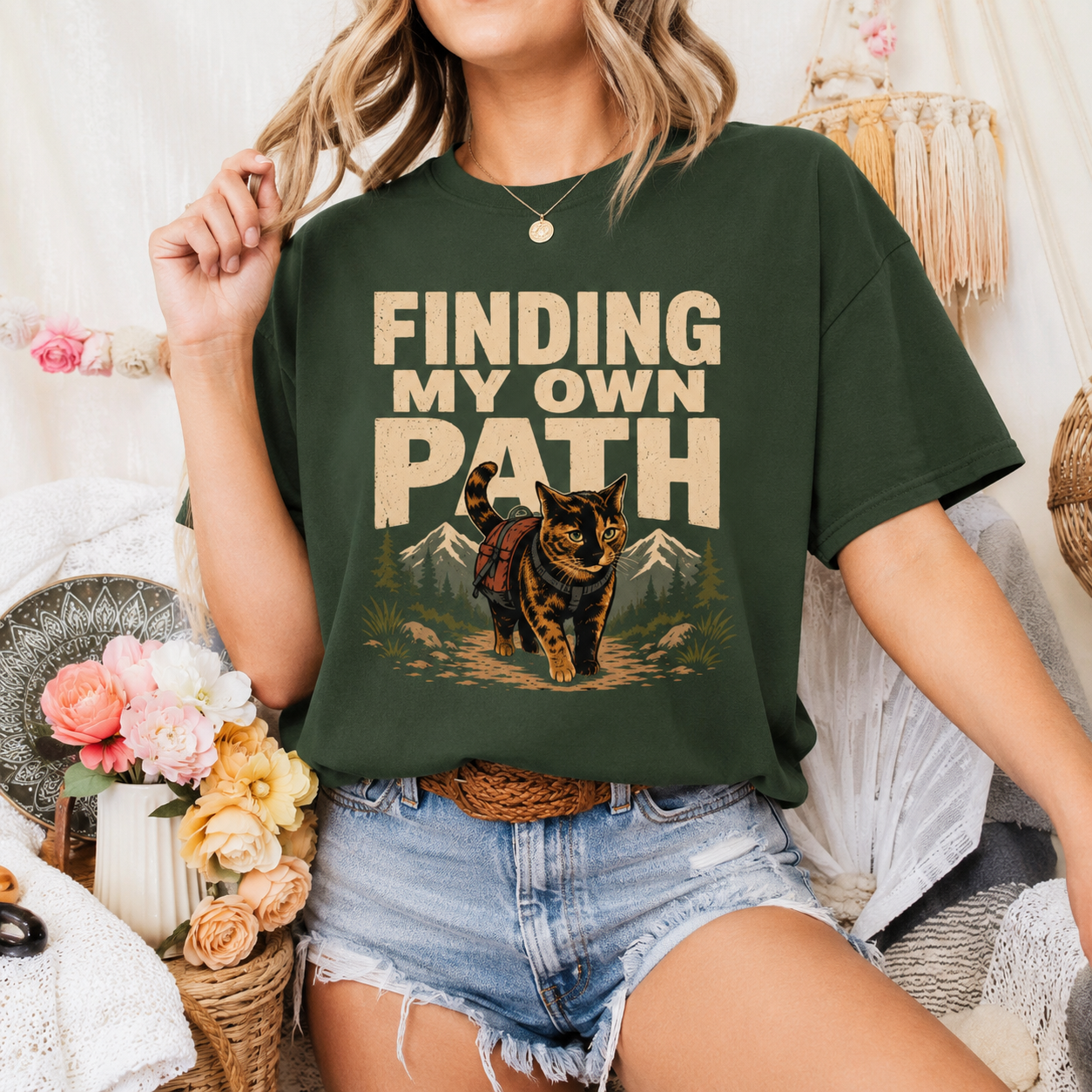 Finding My Own Path Cat T-Shirt, Adventure Hiking Graphic Tee