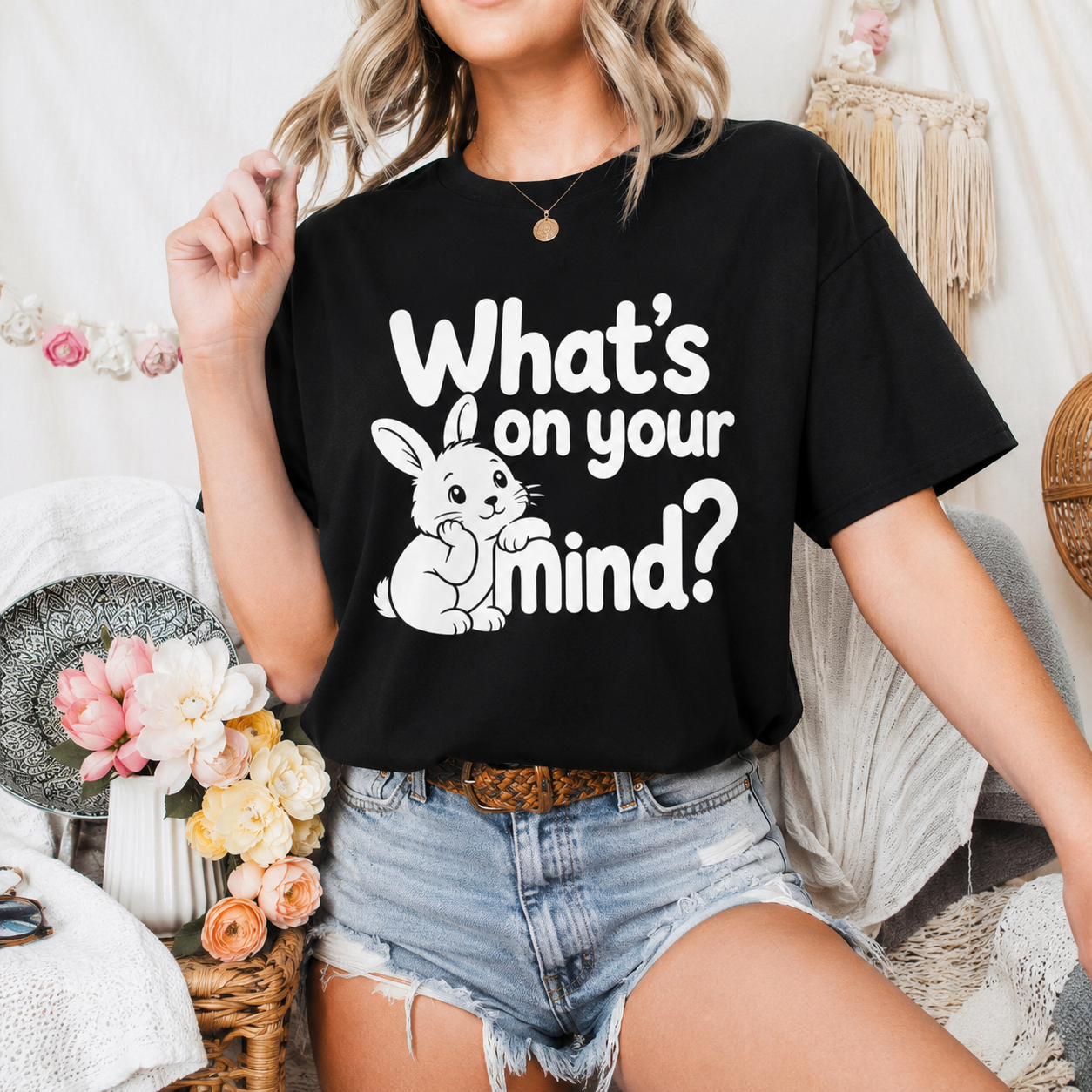 What’s on Your Mind Bunny T-Shirt, Cute Rabbit Graphic Tee