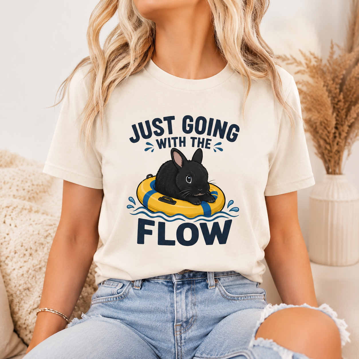 Just Going With the Flow Bunny T-Shirt, Funny Rabbit Graphic Tee
