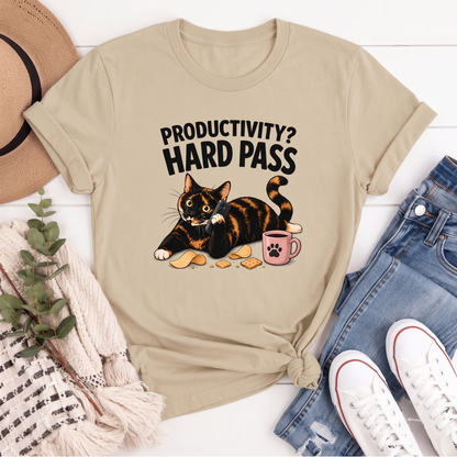 Productivity Hard Pass Cat T-Shirt, Funny Tortoiseshell Graphic Tee