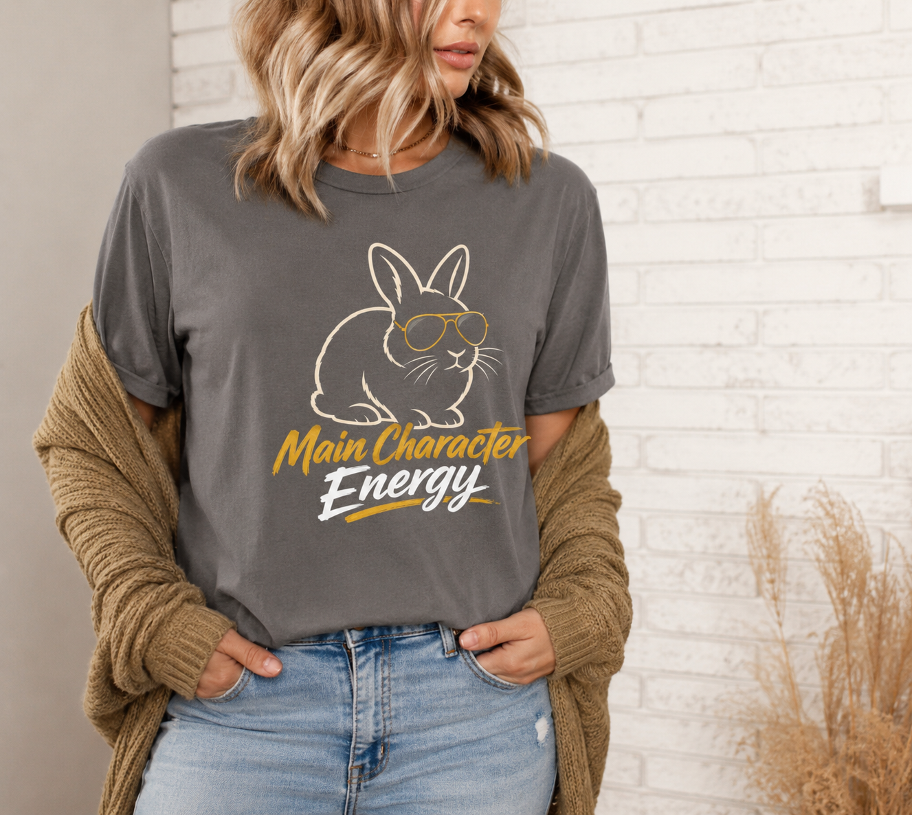 Funny Rabbit Graphic Shirt, Main Character Energy Bunny T-Shirt