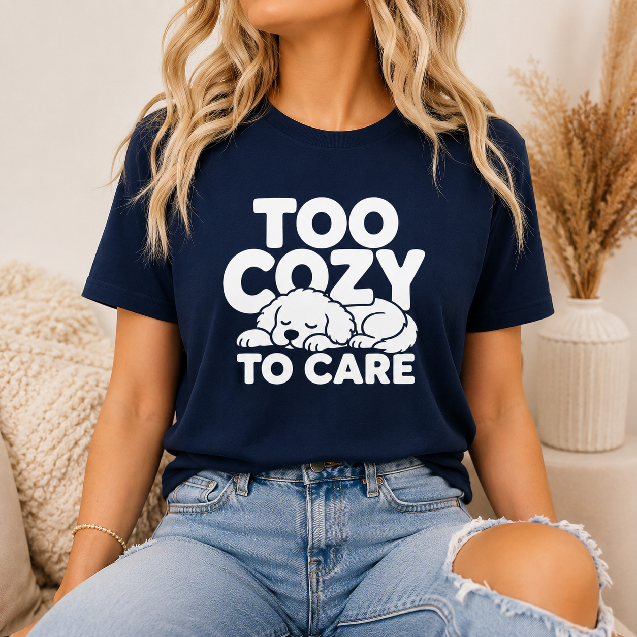 Too Cozy to Care Dog T-Shirt, Funny Sleeping Dog Graphic Tee