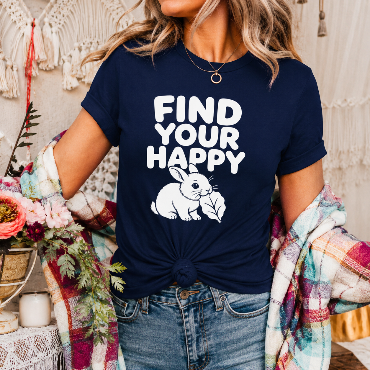 Find Your Happy Bunny T-Shirt, Inspirational Rabbit Graphic Tee