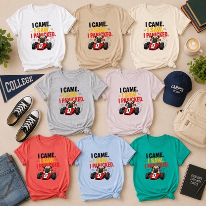 Funny Pug Racing T-Shirt, I Came I Saw I Panicked Shirt