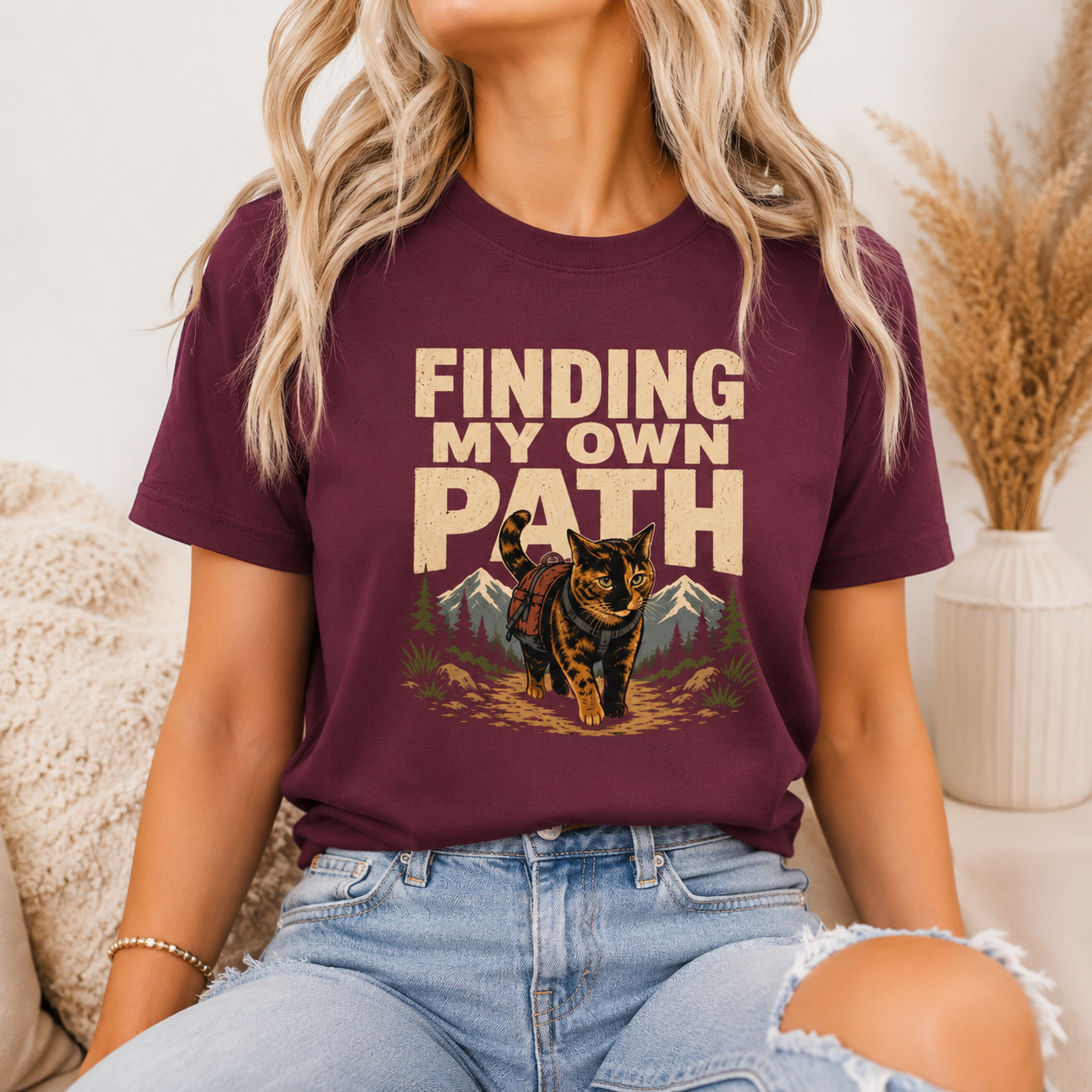 Finding My Own Path Cat T-Shirt, Adventure Hiking Graphic Tee