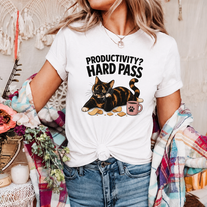 Productivity Hard Pass Cat T-Shirt, Funny Tortoiseshell Graphic Tee