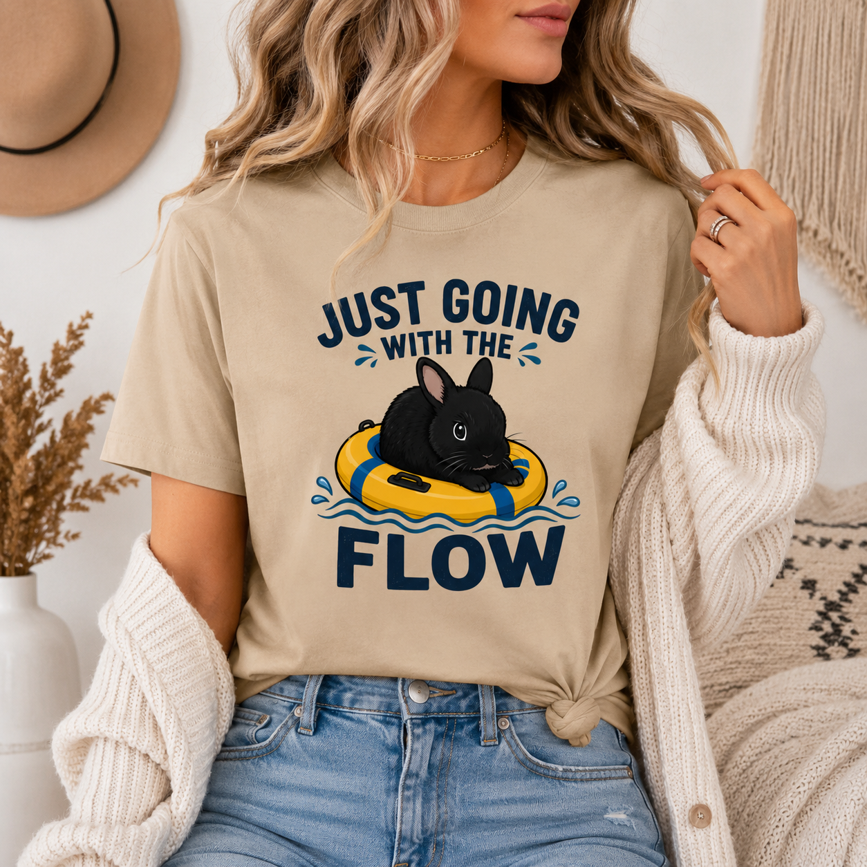 Just Going With the Flow Bunny T-Shirt, Funny Rabbit Graphic Tee