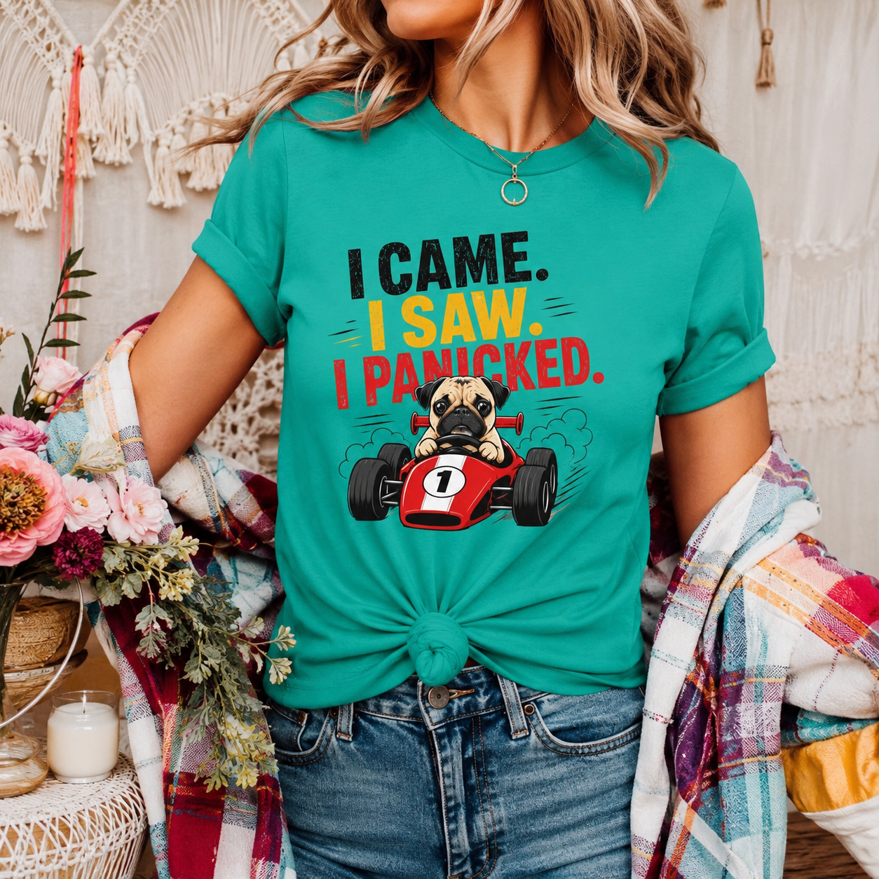 Funny Pug Racing T-Shirt, I Came I Saw I Panicked Shirt